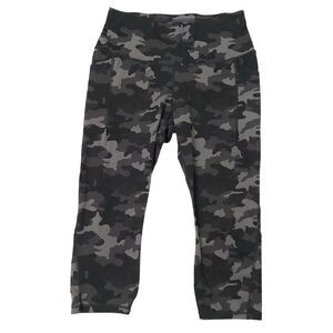 AlI In Motion Cropped Camo Leggings Womens Large Drawstring Mid Rise Black